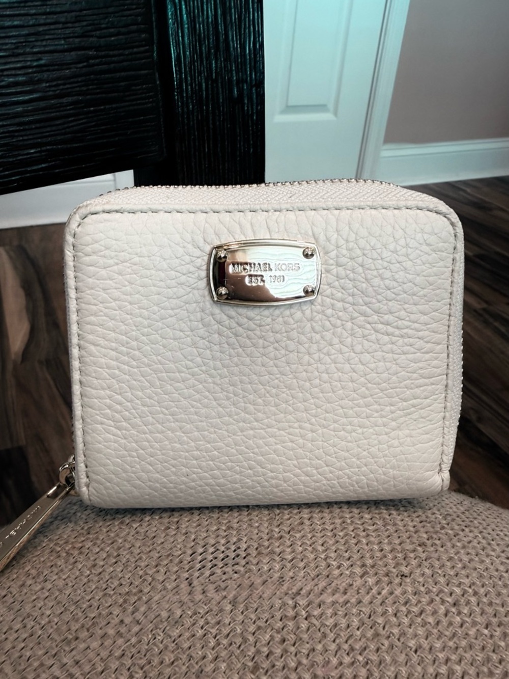 Michael Kors Cream Leather Zip-Around Compact Wallet